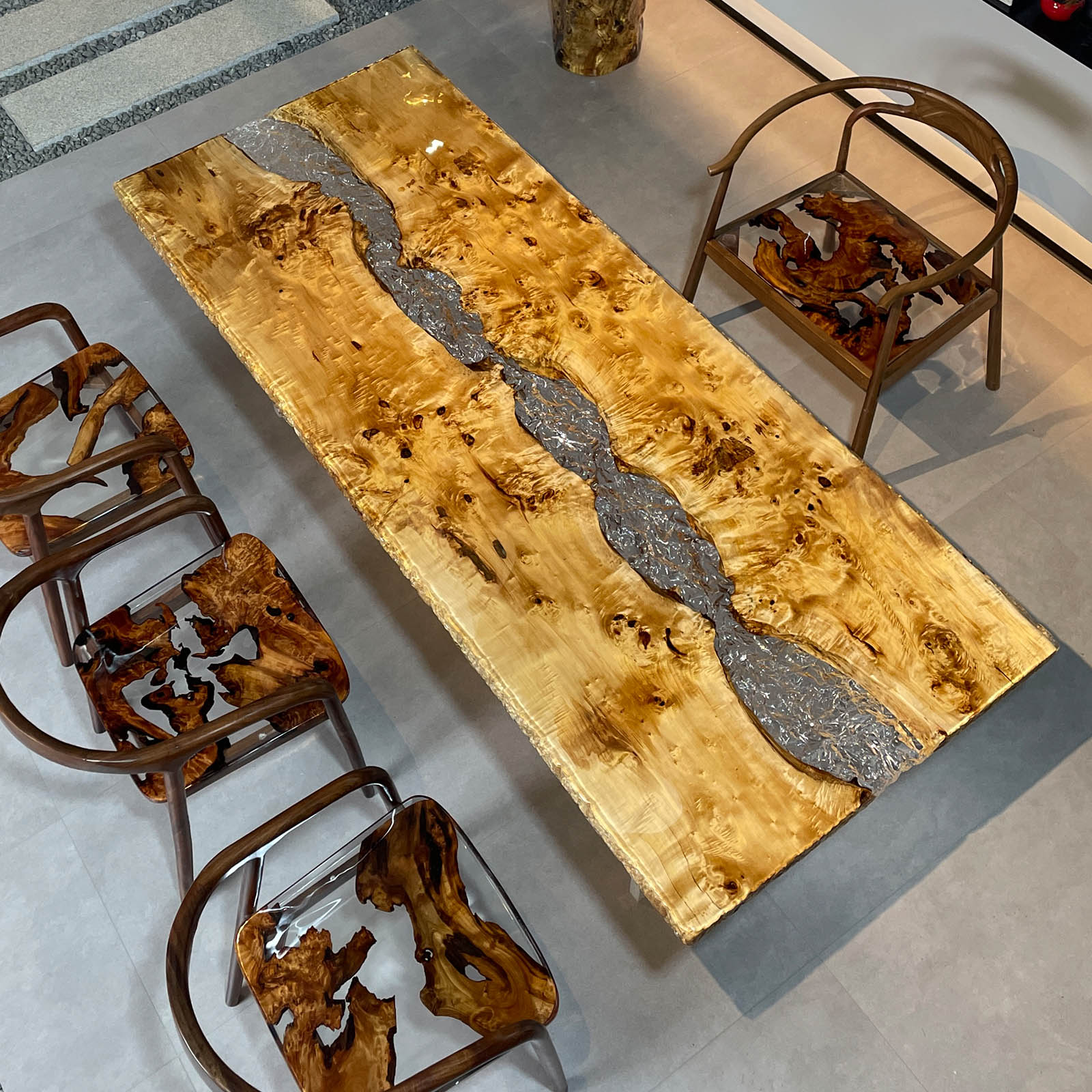 KAZANAHOME Poplar Wood Ice Crack River Epoxy Table 35.43"Wx86.61"L