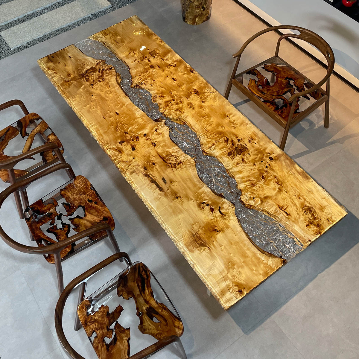 Poplar Wood Ice Crack Epoxy Resin River Table KAZANAHOME
