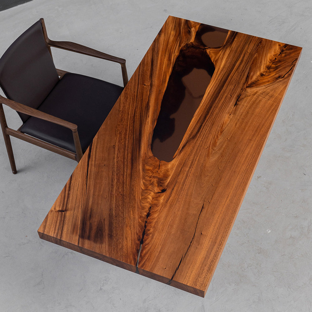 KAZANAHOME South American Walnut Black Transparent Straight Edge Resin Table 