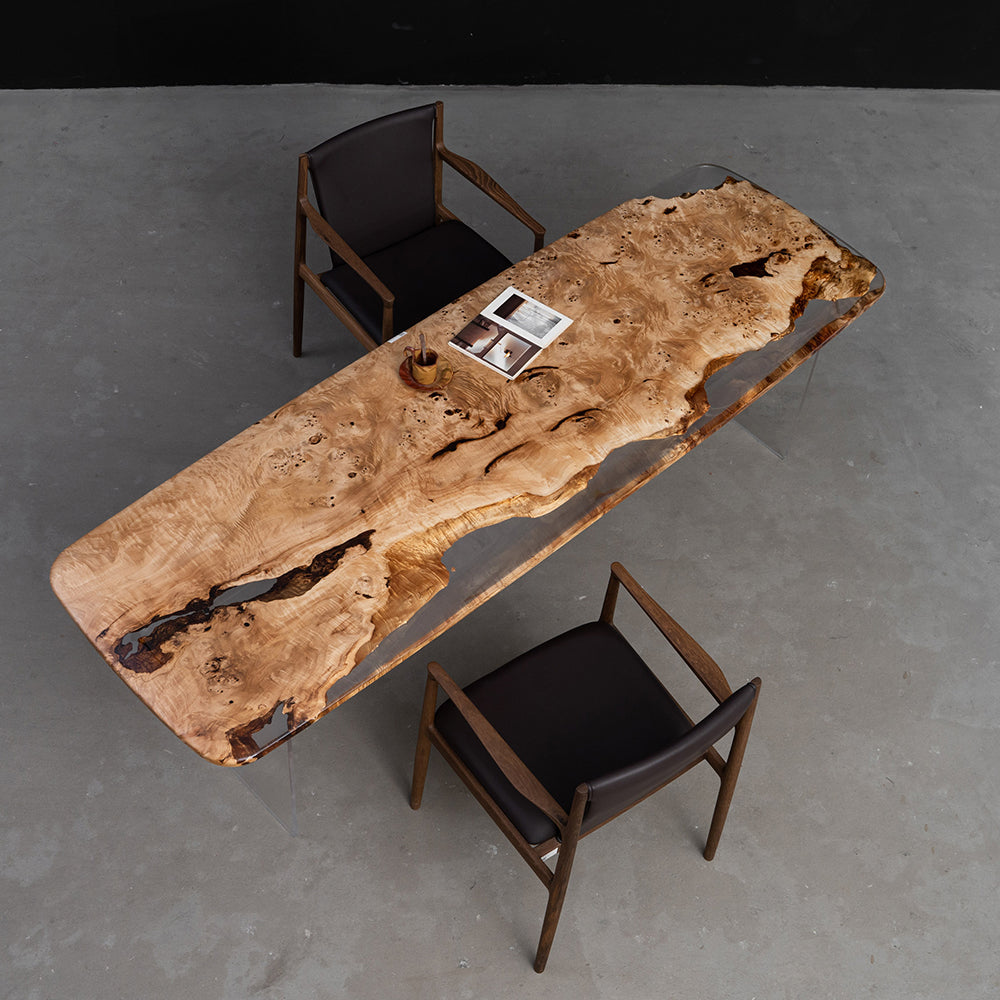 Texture Poplar Wood Rounded Corner Transparent Epoxy Resin Table