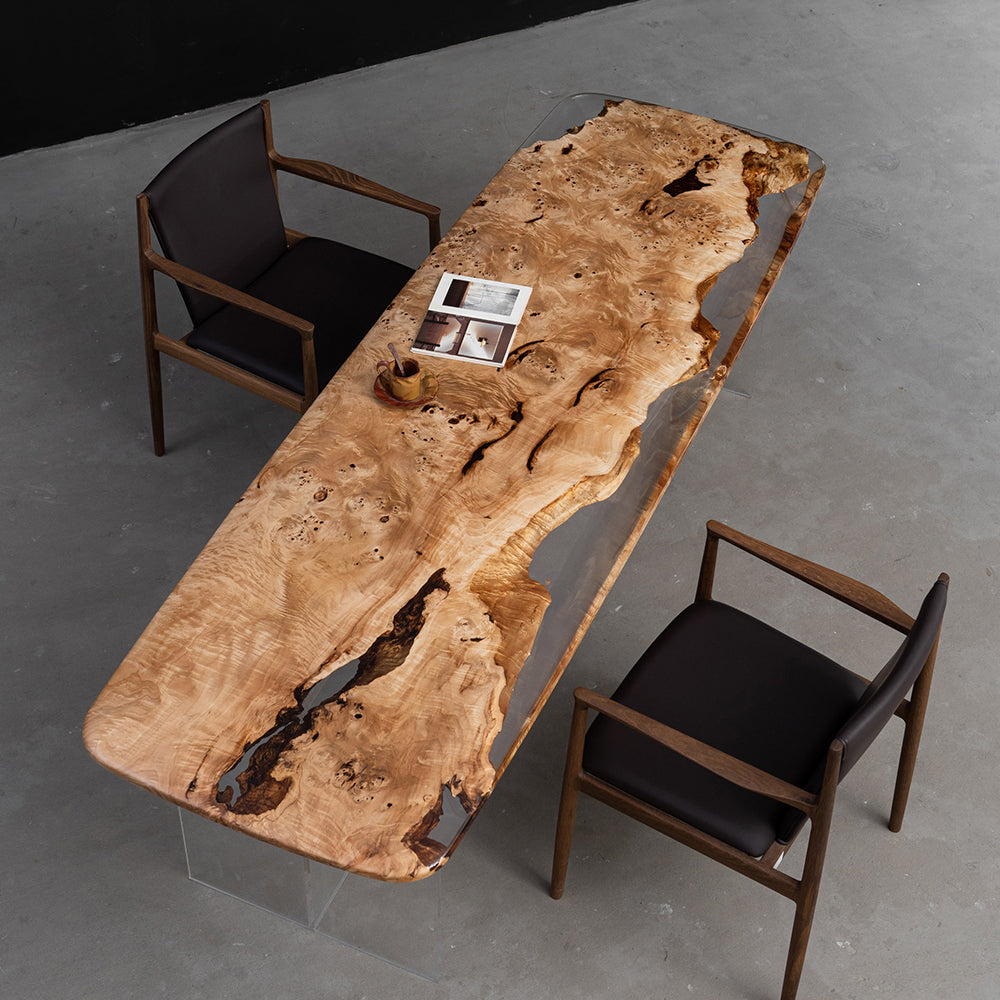 Poplar Wood Rounded Corner Transparent Epoxy Resin Table
