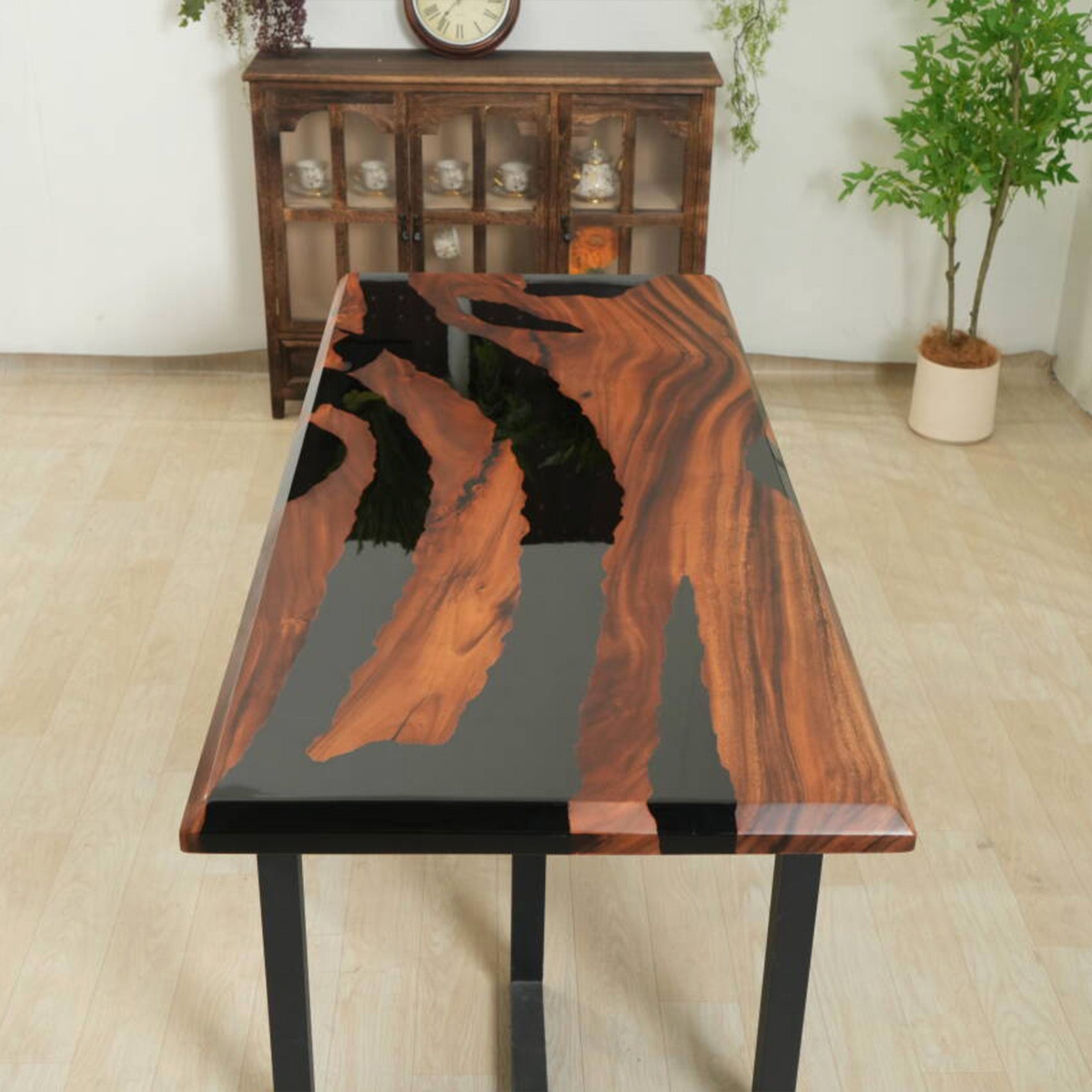 KAZANAHOME Walnut Black Epoxy Resin Table in Austin