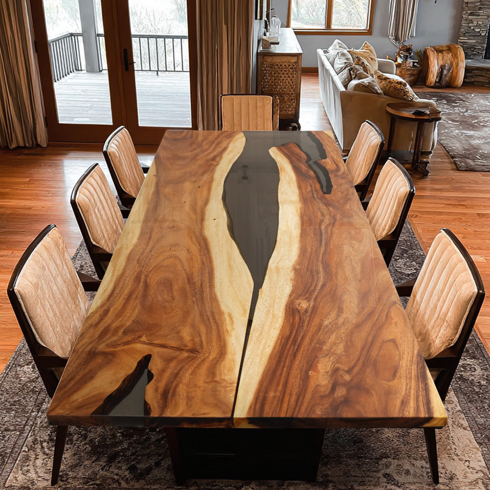 KAZANAHOME Walnut Black Transparent River Epoxy Resin Table in Chicago