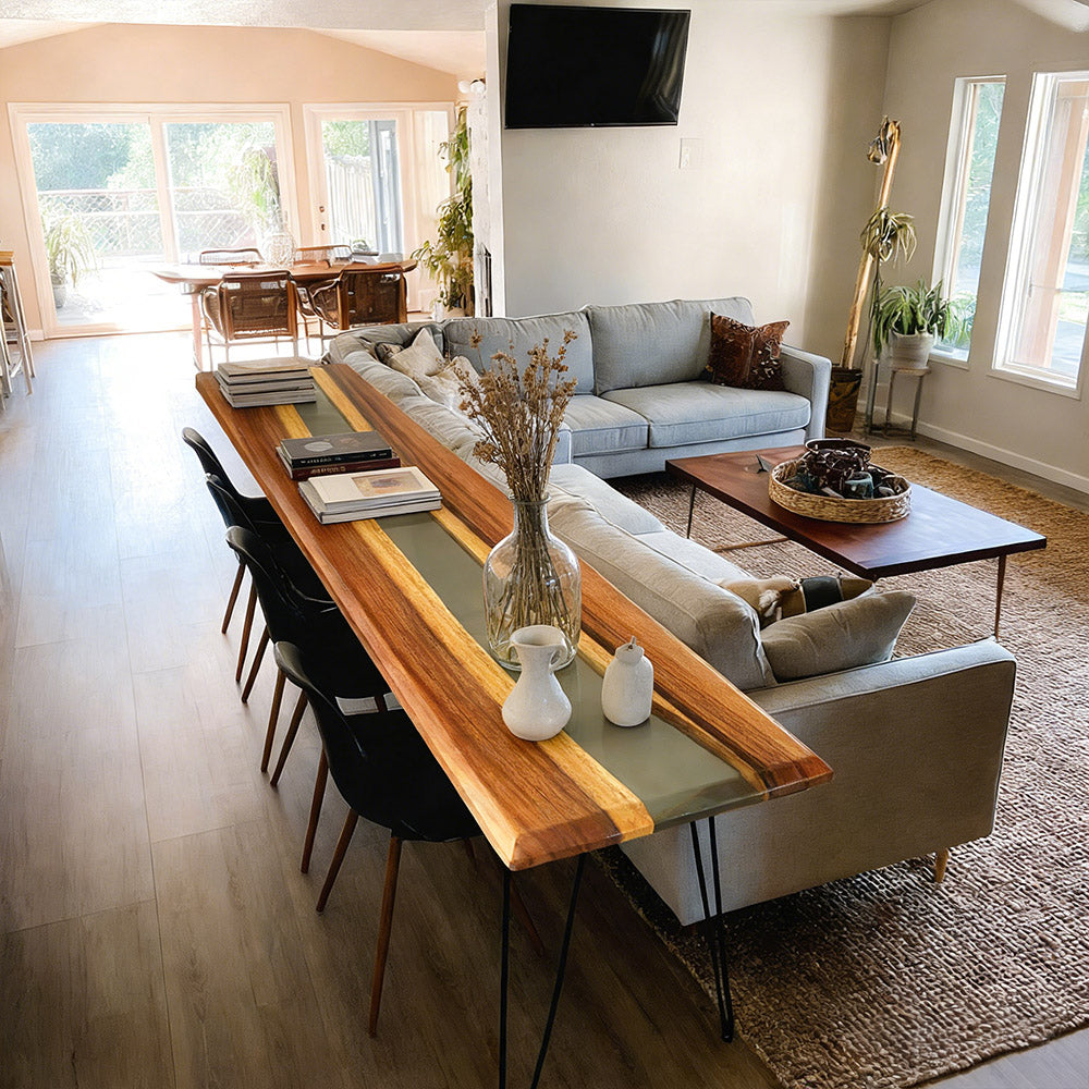 KAZANAHOME Walnut Black Transparent River Epoxy Table in Chicago