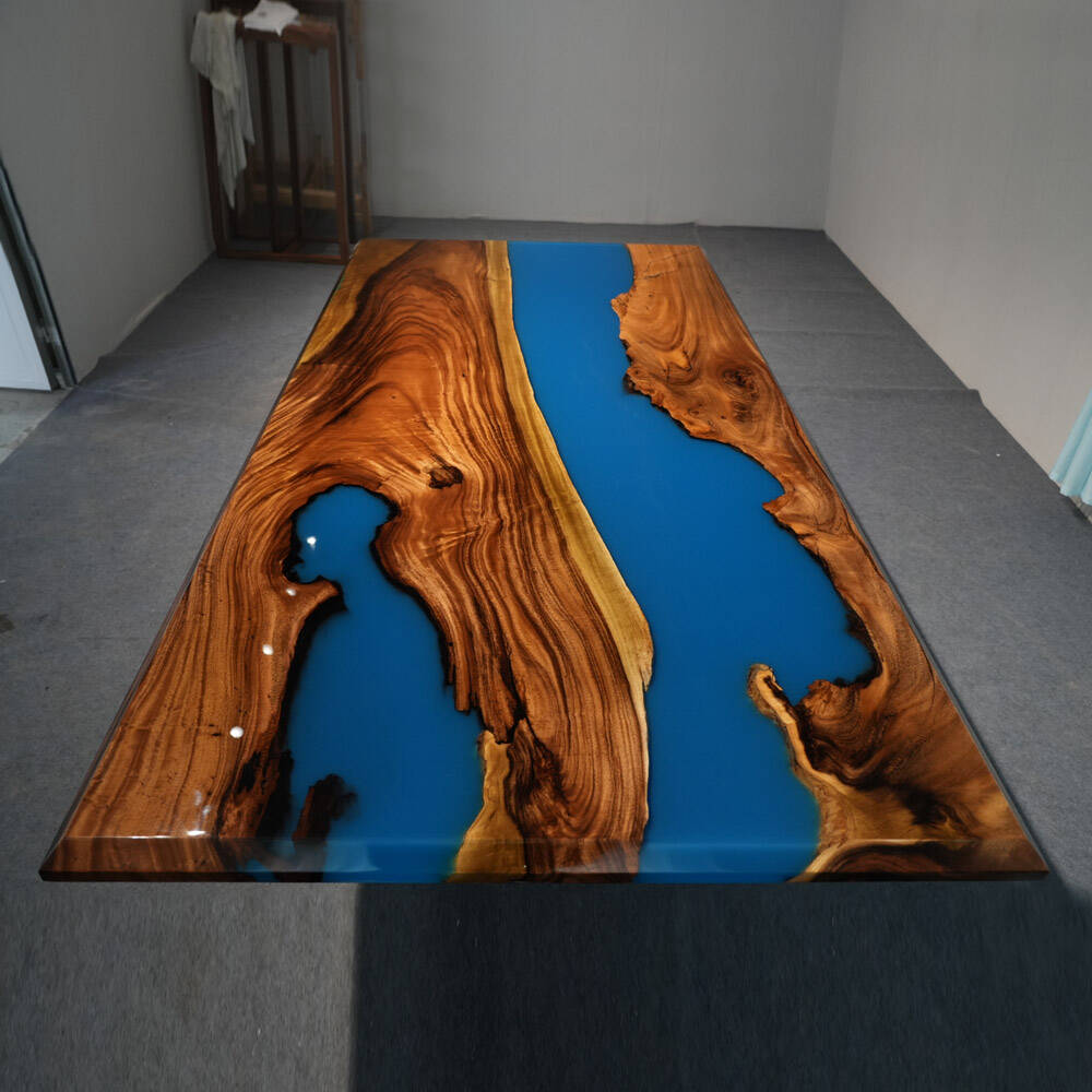 Walnut Blue Resin Dining Epoxy Table 48"W×96"L