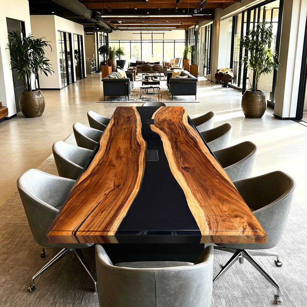 KAZANAHOME Walnut Wood Black River Epoxy Conference Table in San Diego 
