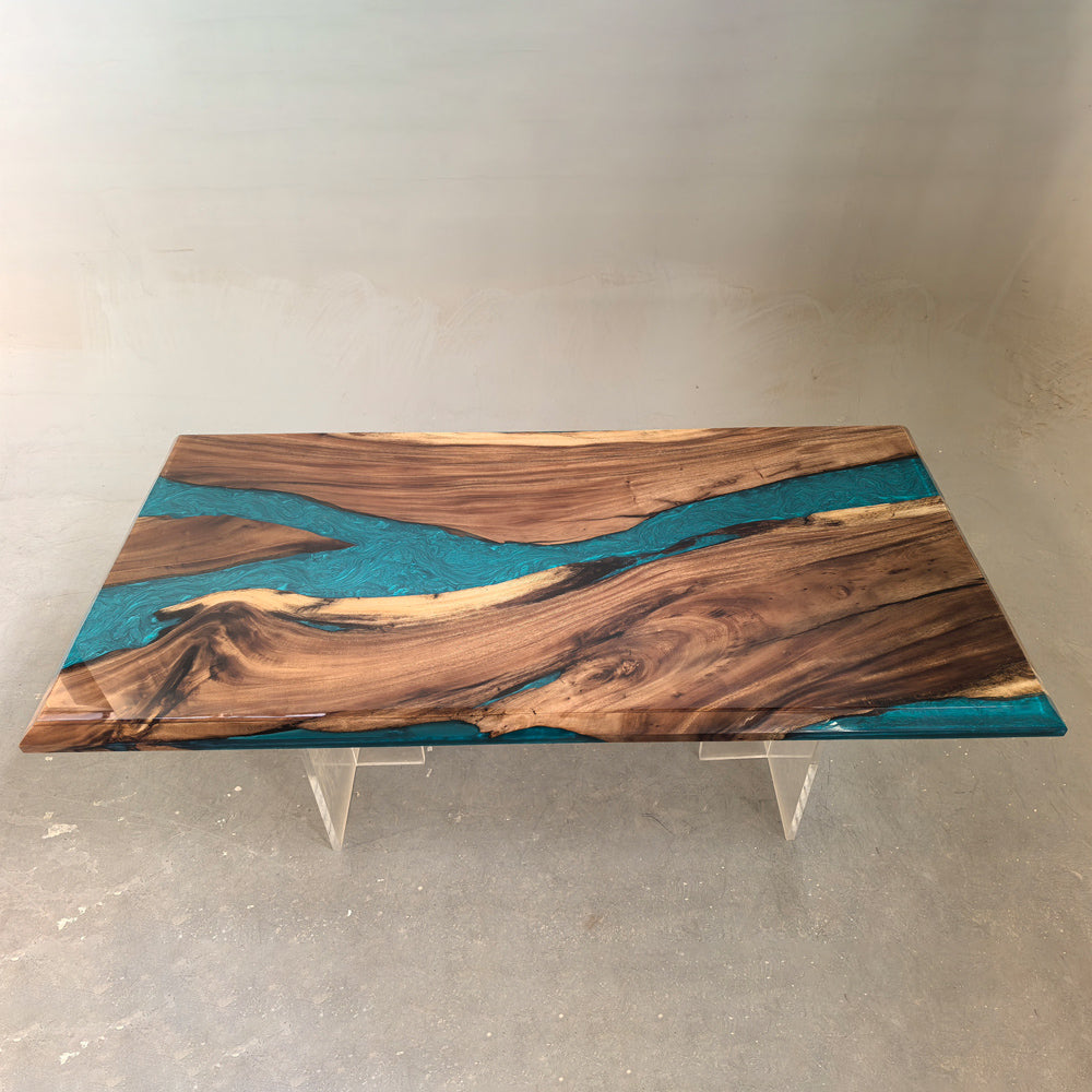 Wood Peacock Blue River Epoxy Table 36"W×72"L in Los Angeles