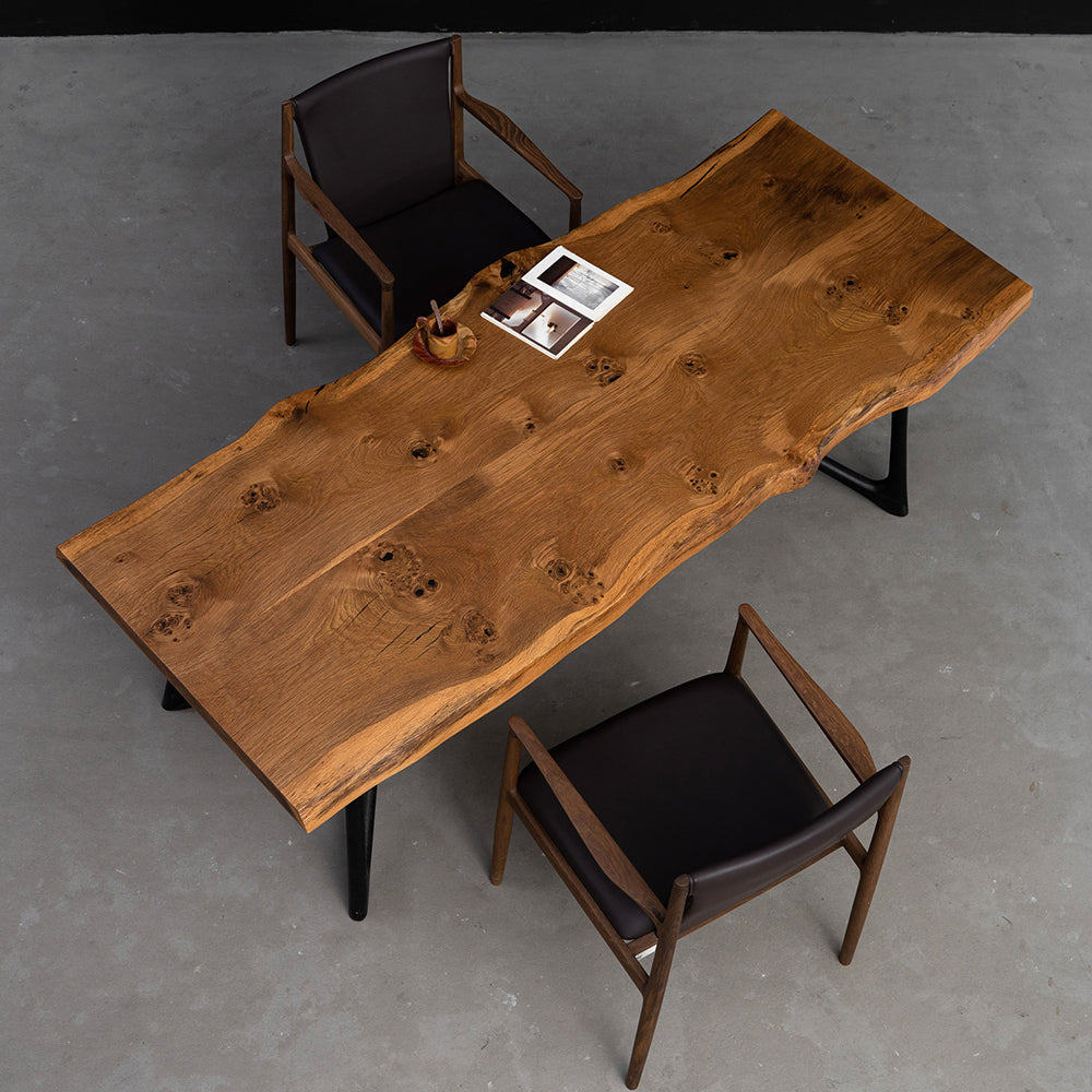 KAZANAHOME White Oak Live Edge Solid Wood Slab Table