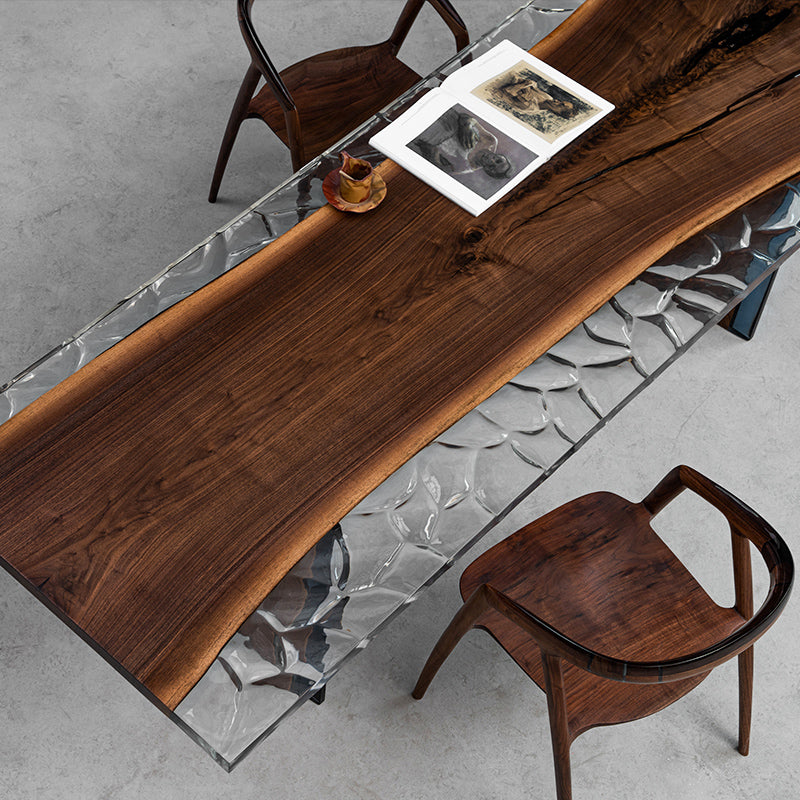 KAZANAHOME Live Edge Dining Crystal Epoxy Table 