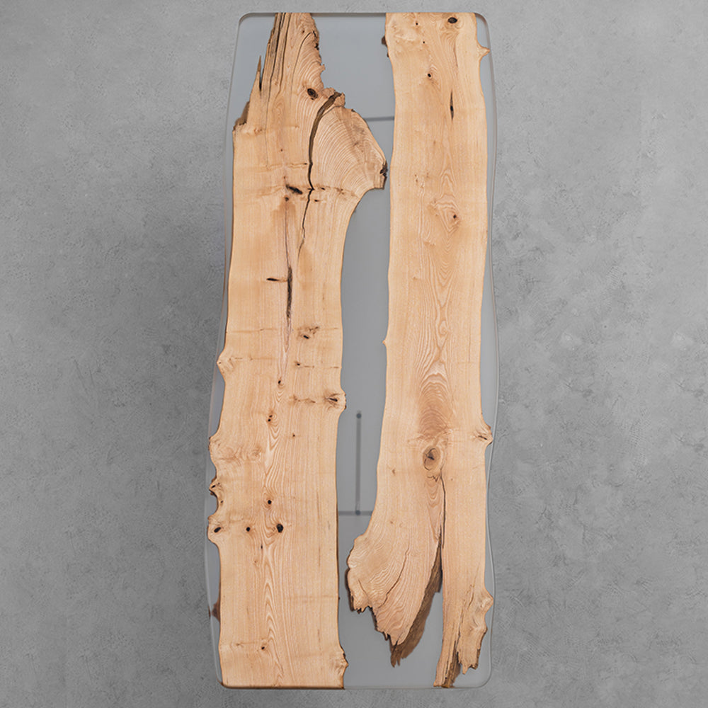 KAZANA Ash Wood Live Edge Clear Epoxy Resin Table