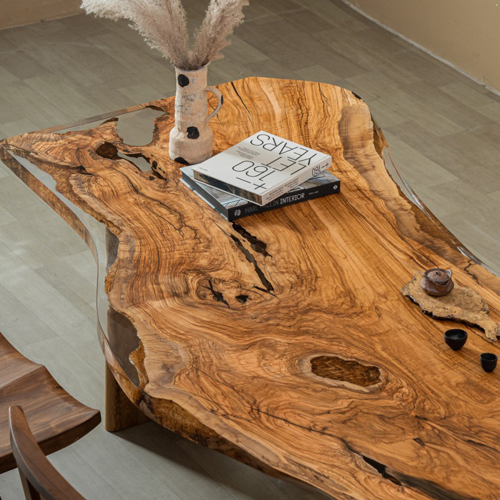 Olive Live Edge Clear Resin Epoxy table 