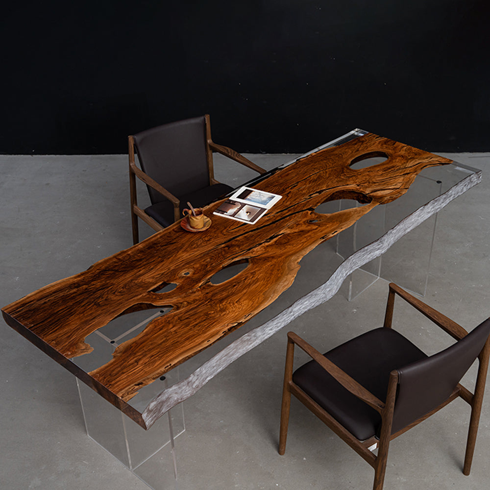 KAZANA Olive Live Edge Clear Resin Epoxy Table 