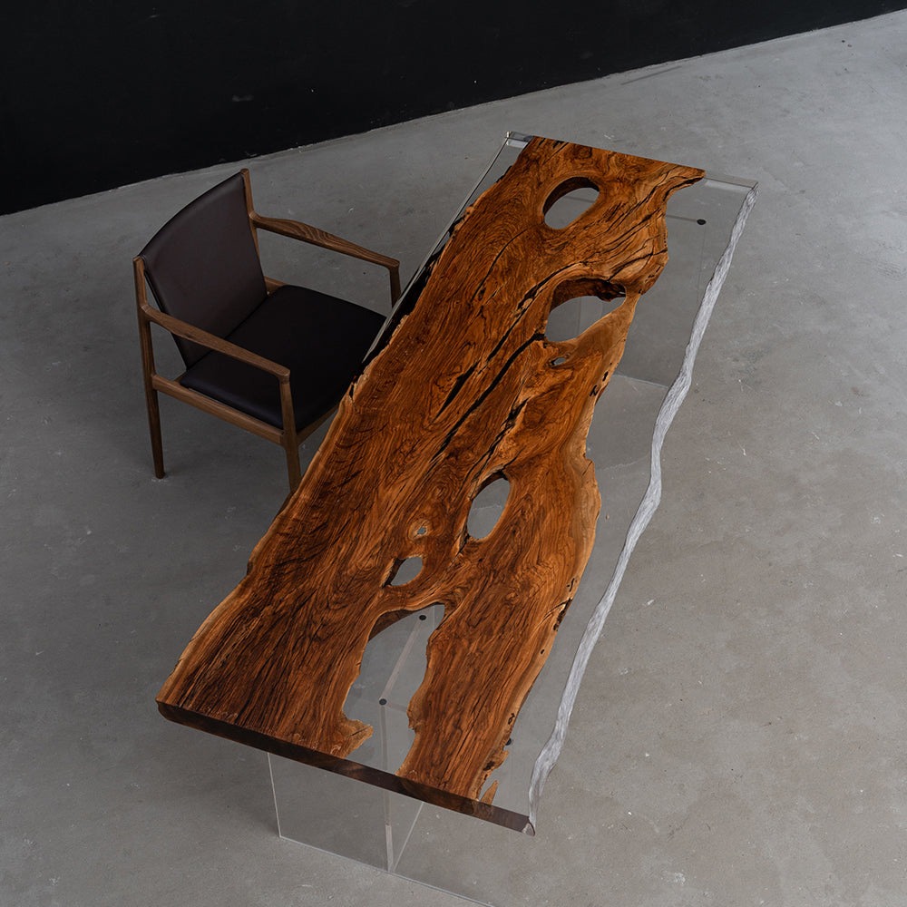 KAZANA Olive Live Edge Clear Epoxy Table
