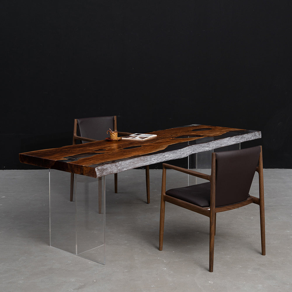 KAZANA Olive Live Edge Clear Resin Epoxy Table