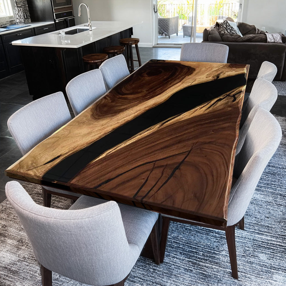 KAZANA Walnut Live Edge Black River Resin Epoxy Table 