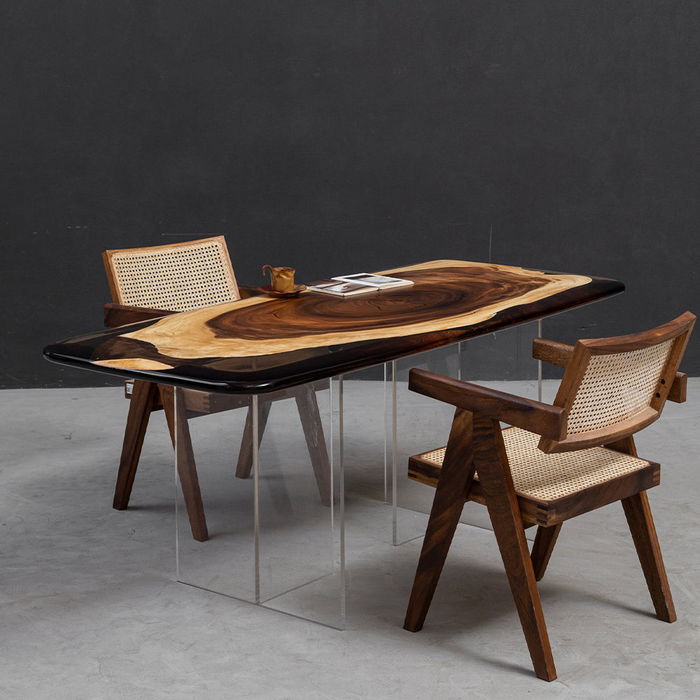 KAZANA Walnut Brown Transparent  Epoxy Table 