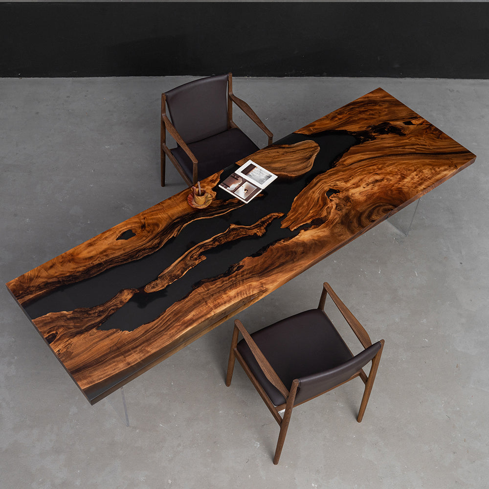 Wood Black Epoxy Resin Slab Table