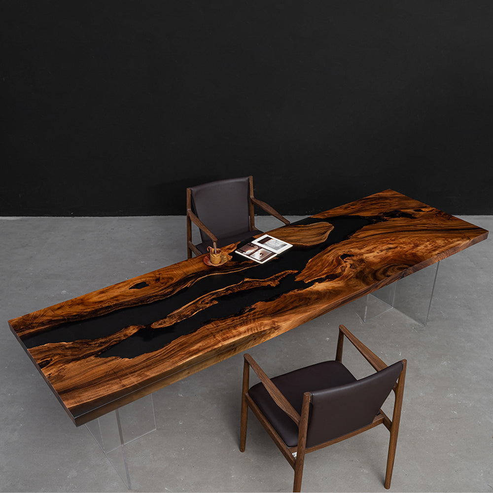 KAZANA Walnut Wood Black Epoxy Resin Slab Table