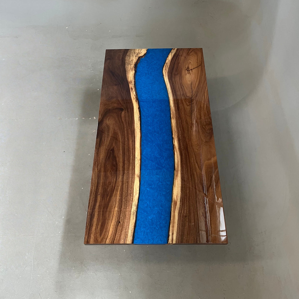 KAZANAHOME Walnut Blue River Epoxy Table 48"W×96"L