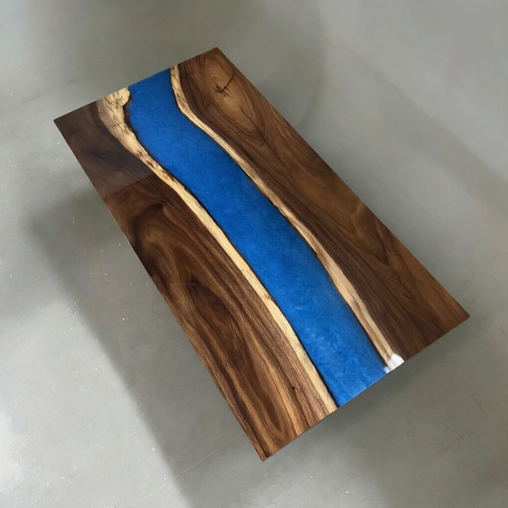 KAZANAHOME Walnut Blue River Epoxy Table 48"W×96"L