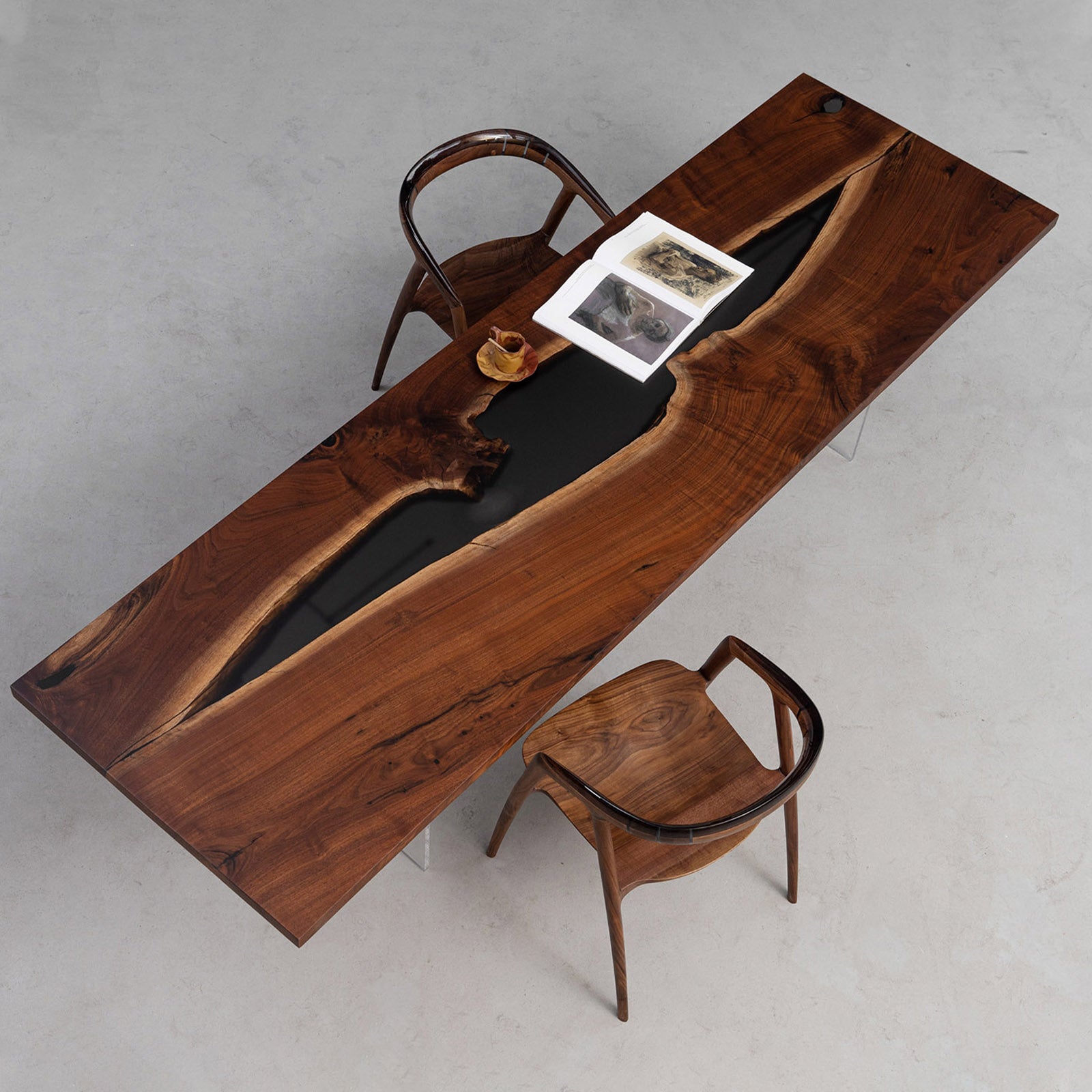 Black Epoxy Black Walnut Wood Table - Kazanahome