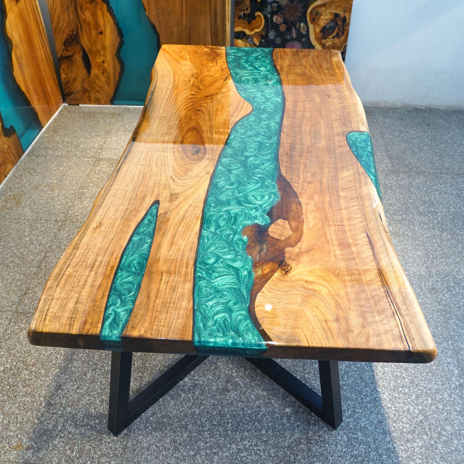 Black Walnut wood epoxy dining table - kazanahome