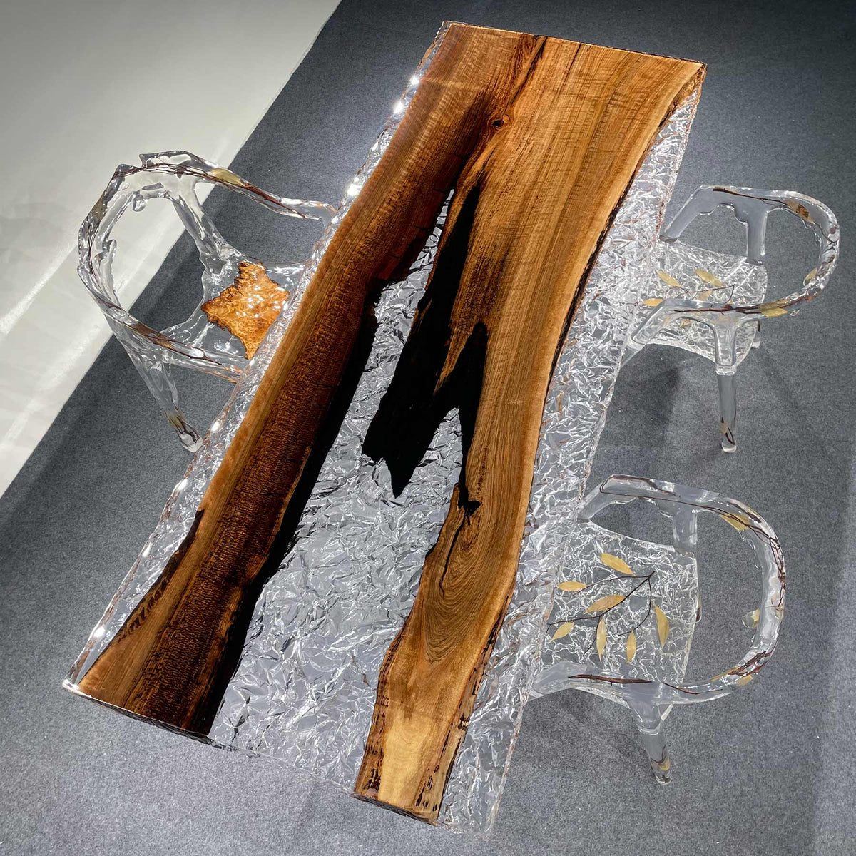 KAZANAHOME Wood and Ice Crack Epoxy Resin Table 35.43