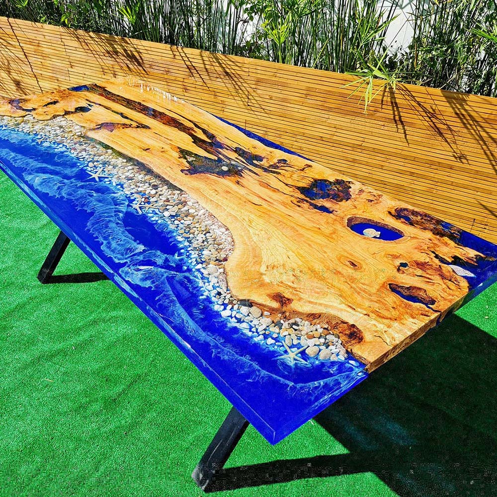 Custom Ocean Stone Epoxy Dining Table CT15