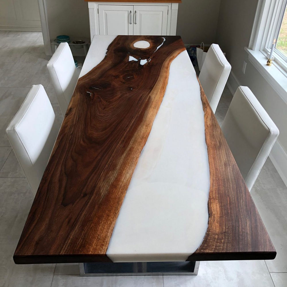 Custom White Epoxy Resin Wood Table CT34 in Boston