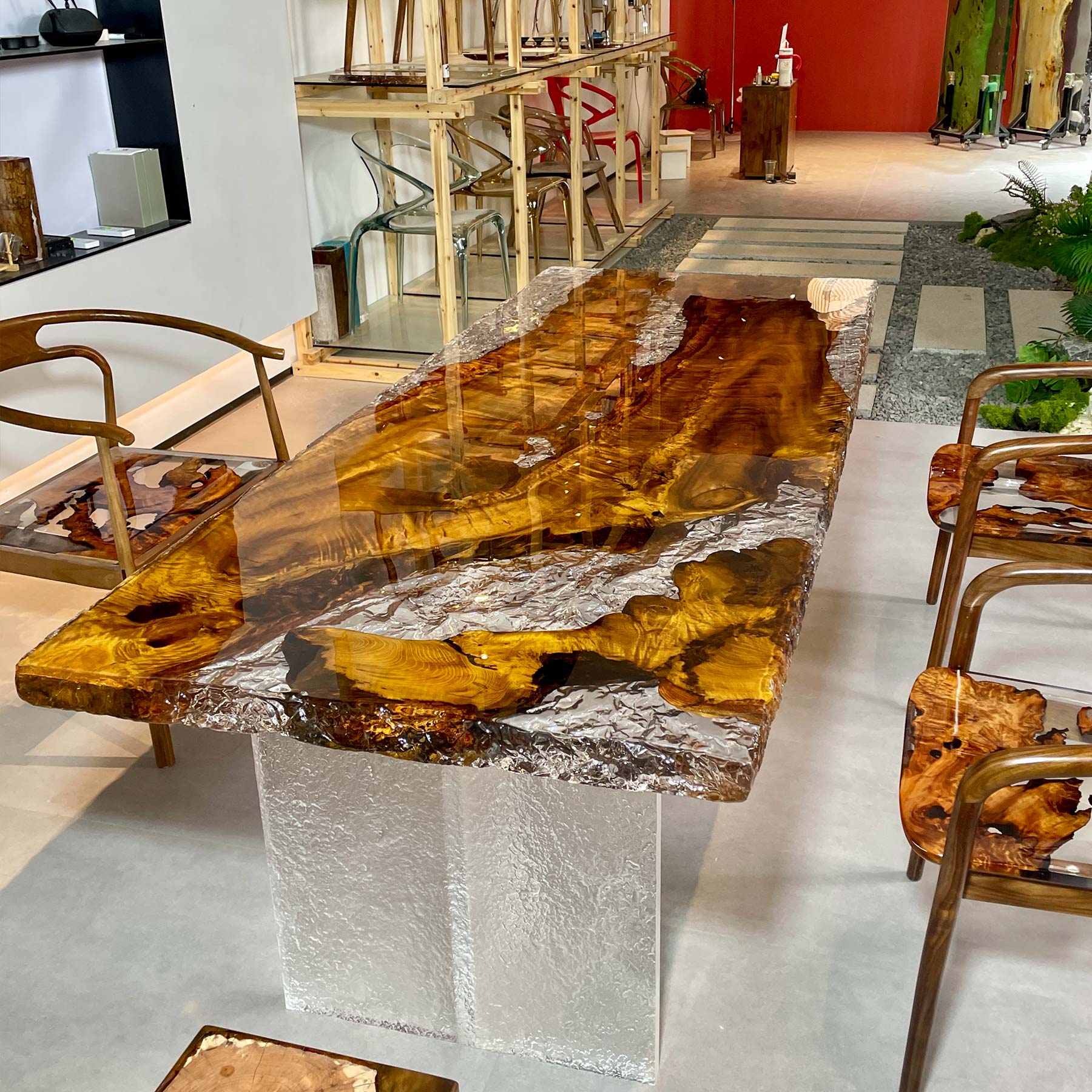 Live Edge Golden Camphor Epoxy River Wood Table - Kazanahome in San Francisco