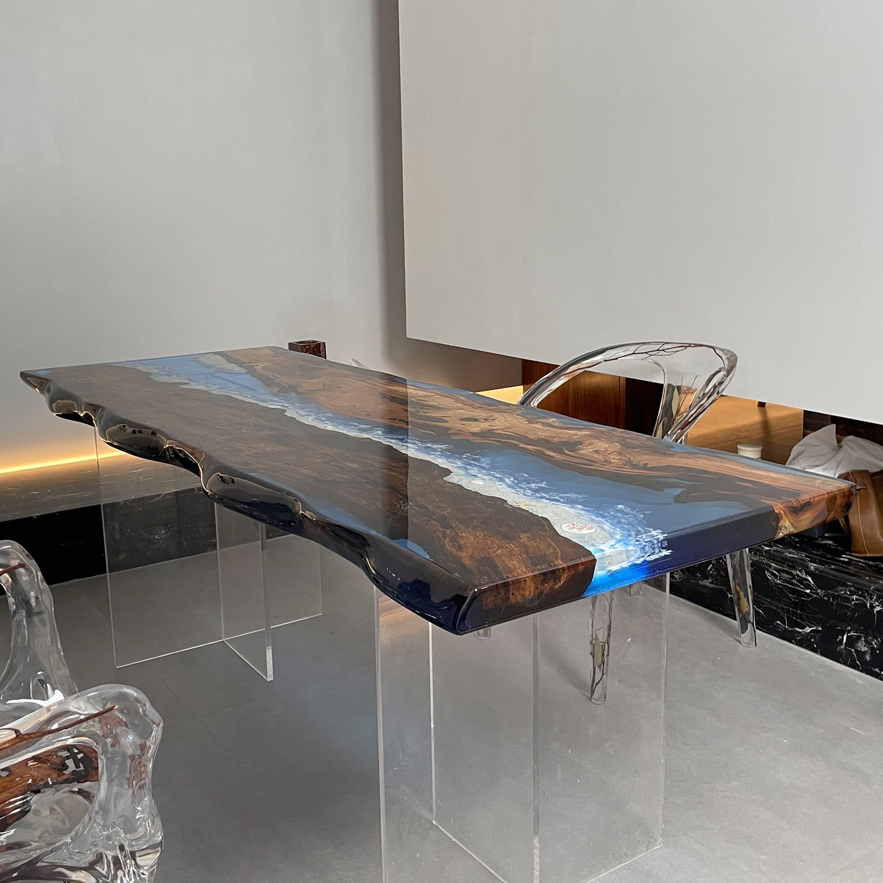Epoxy Resin Ocean Wood Table - Kazanahome