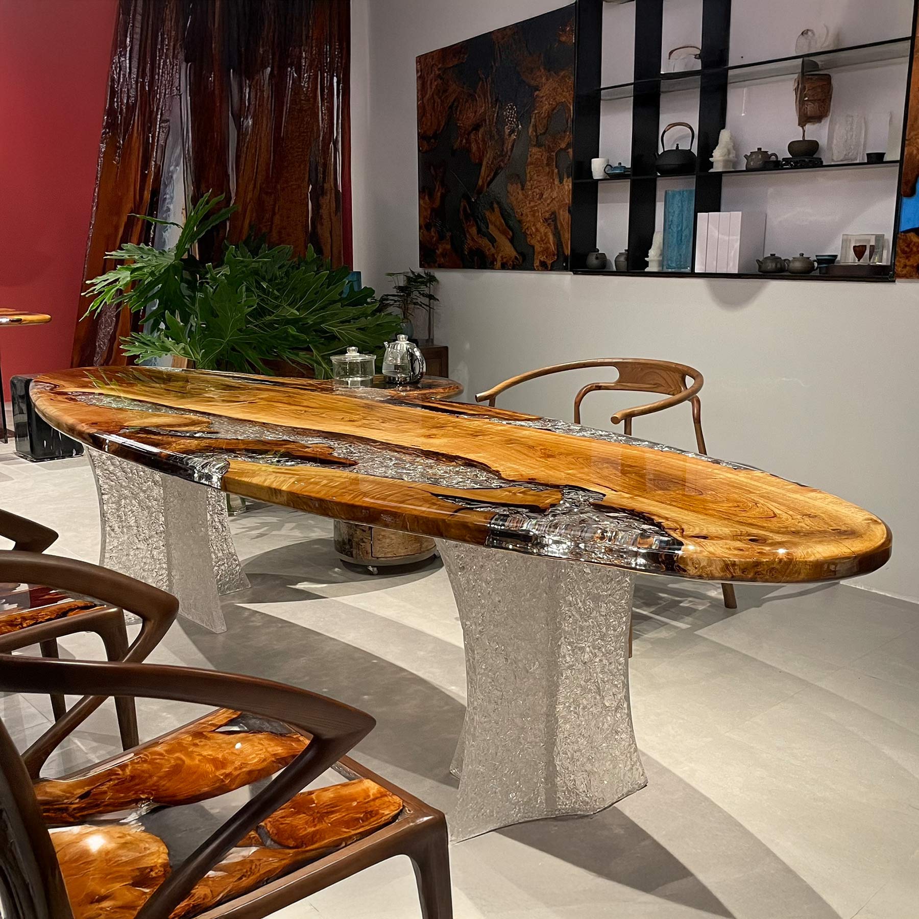Epoxy Resin and Wood Oval Table - Kazanahome