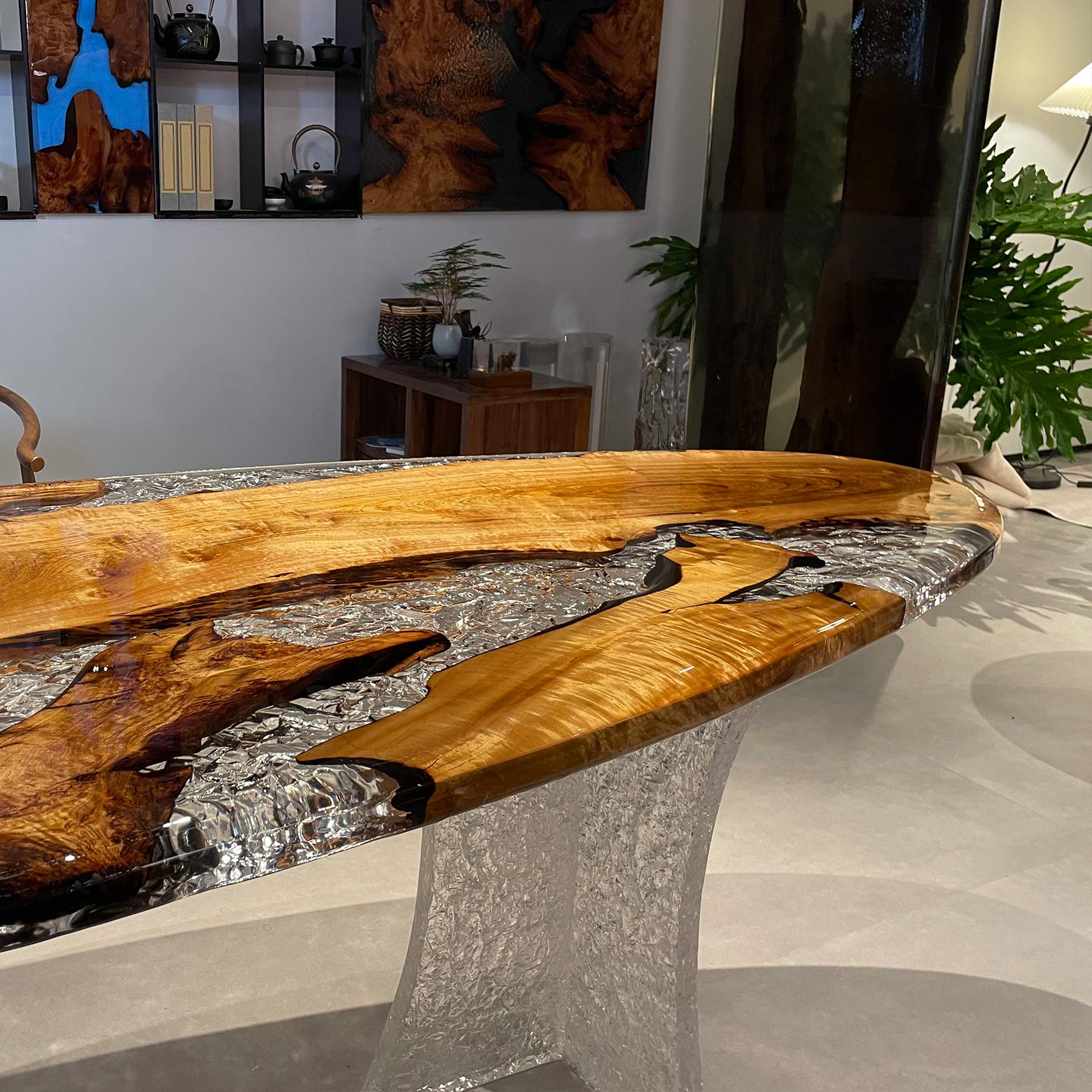 Golden Camphor Wood Epoxy Oval Table - Kazanahome