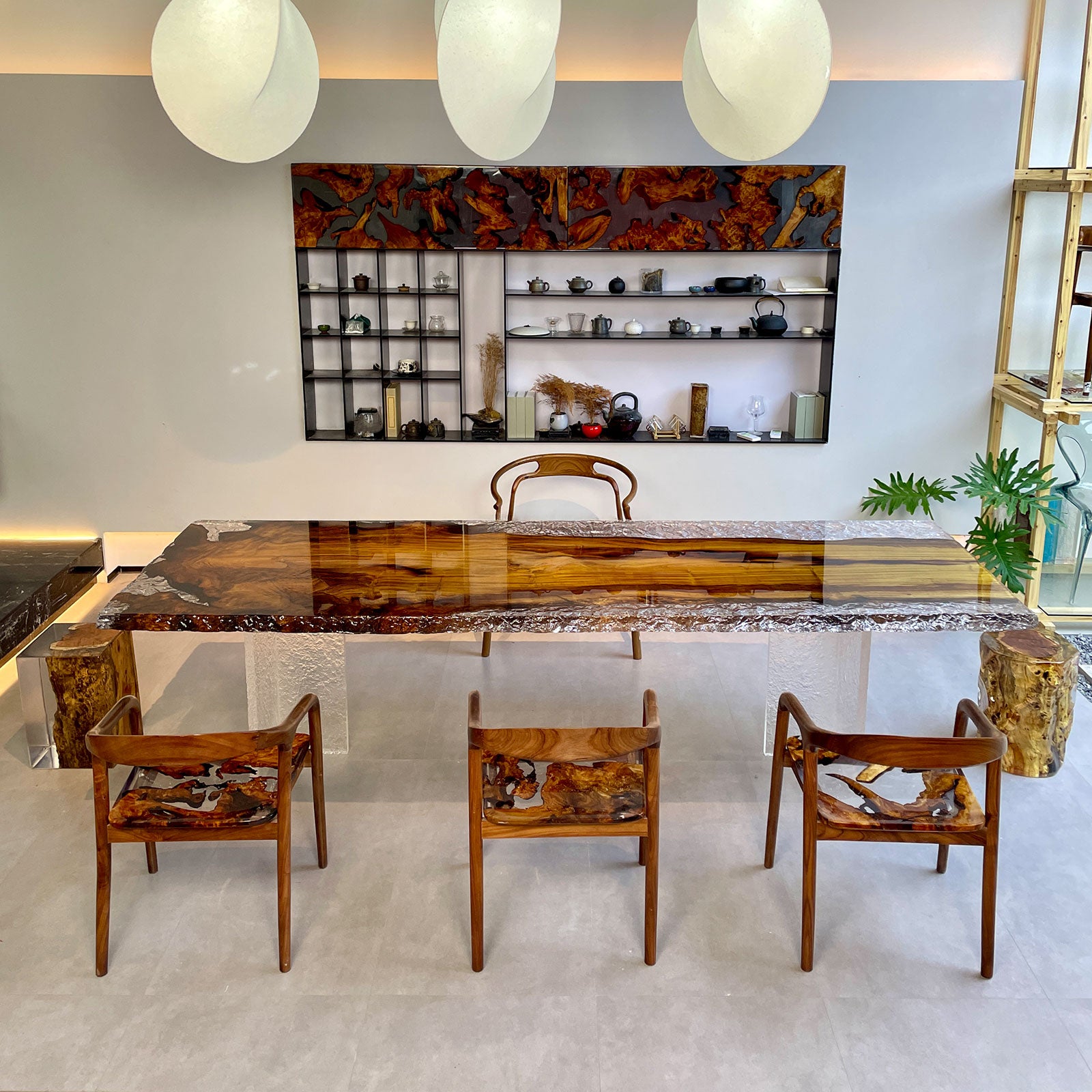 Golden Caphor Wood Ice Crack Epoxy Table - Kazanahome