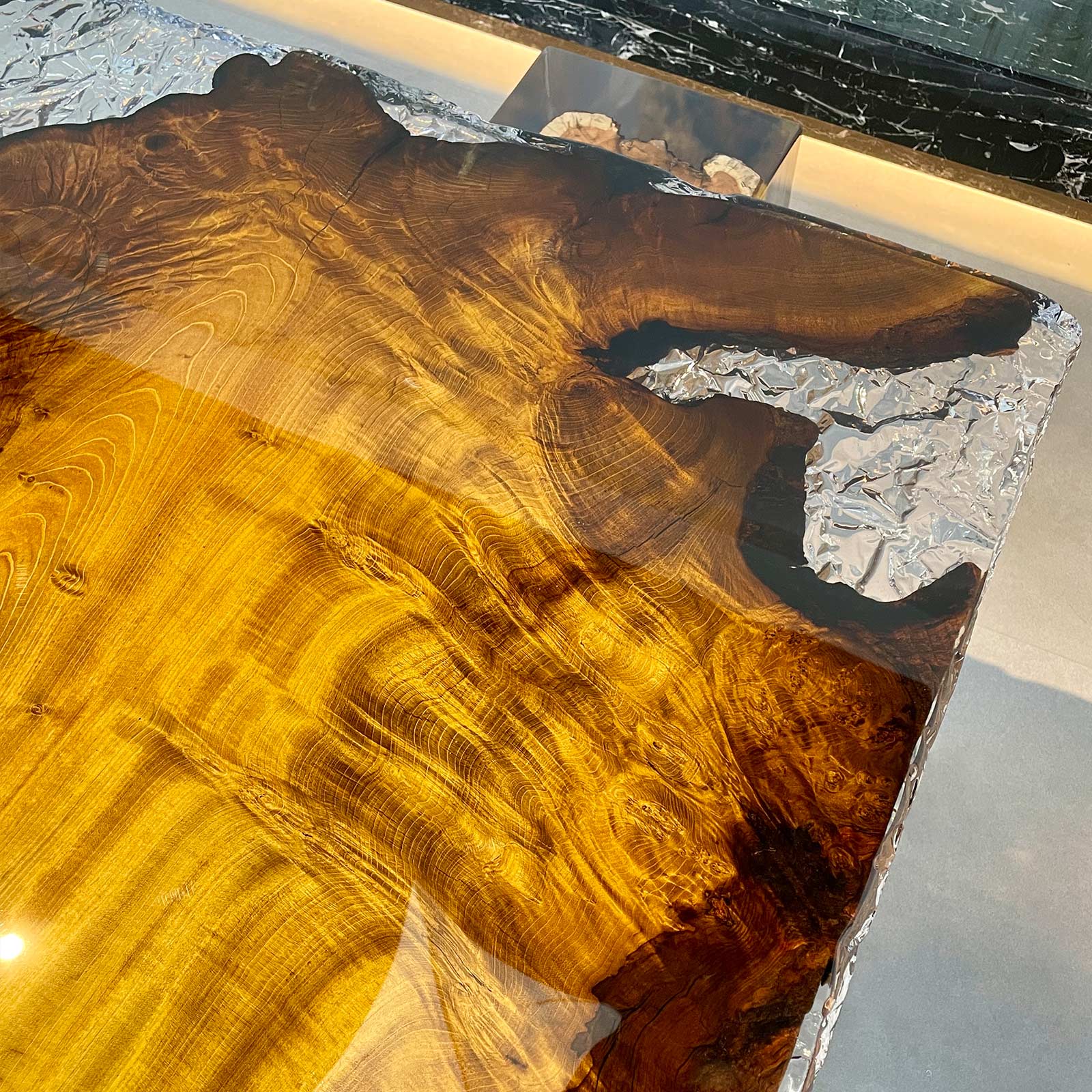 Golden Caphor Epoxy Live Edge Wood Table - Kazanahome