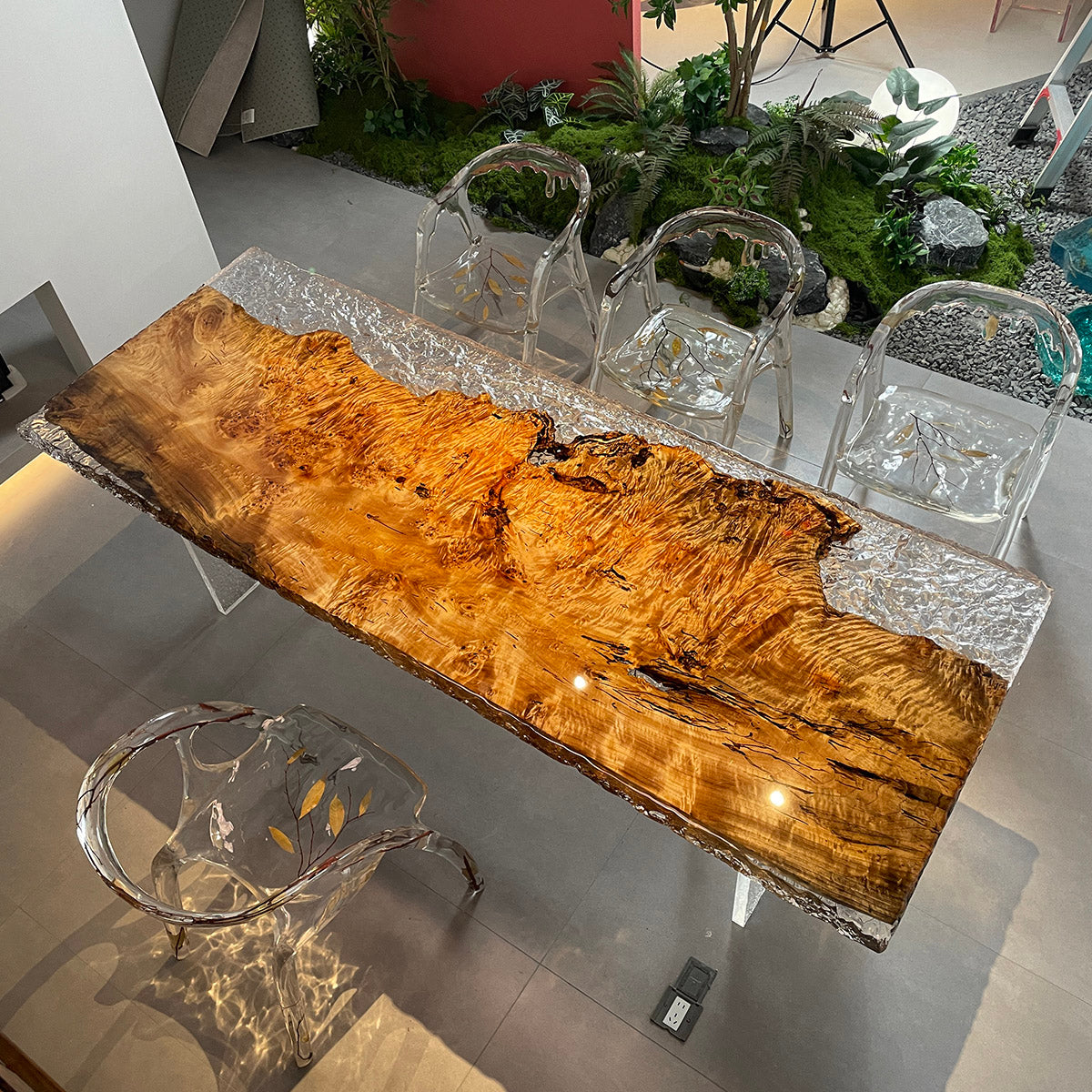 KAZANAHOME Poplar Wood and Epoxy Resin Live Edge Table 