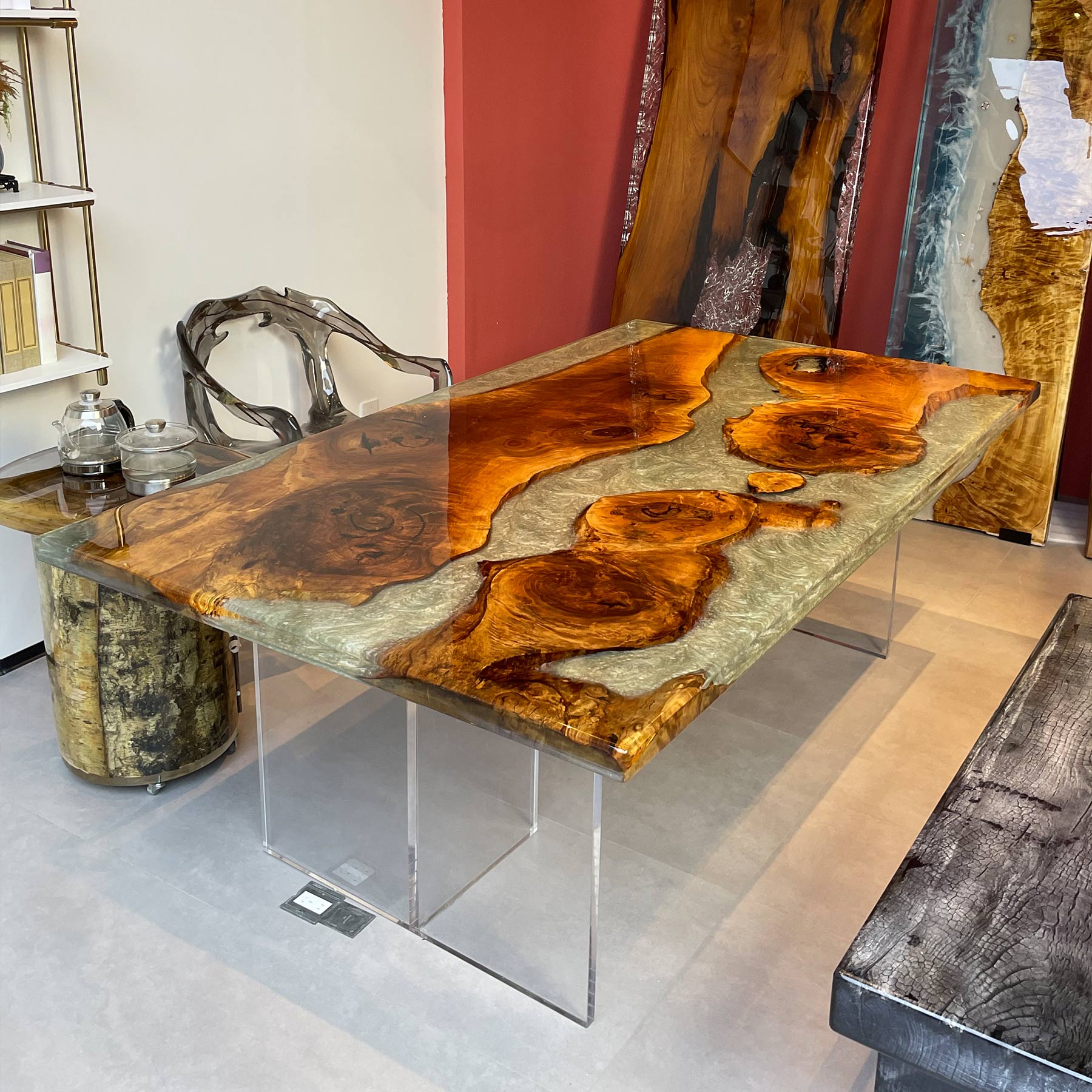 Rectangular Black Walut Wood Epoxy Resin Table - Kazanahome