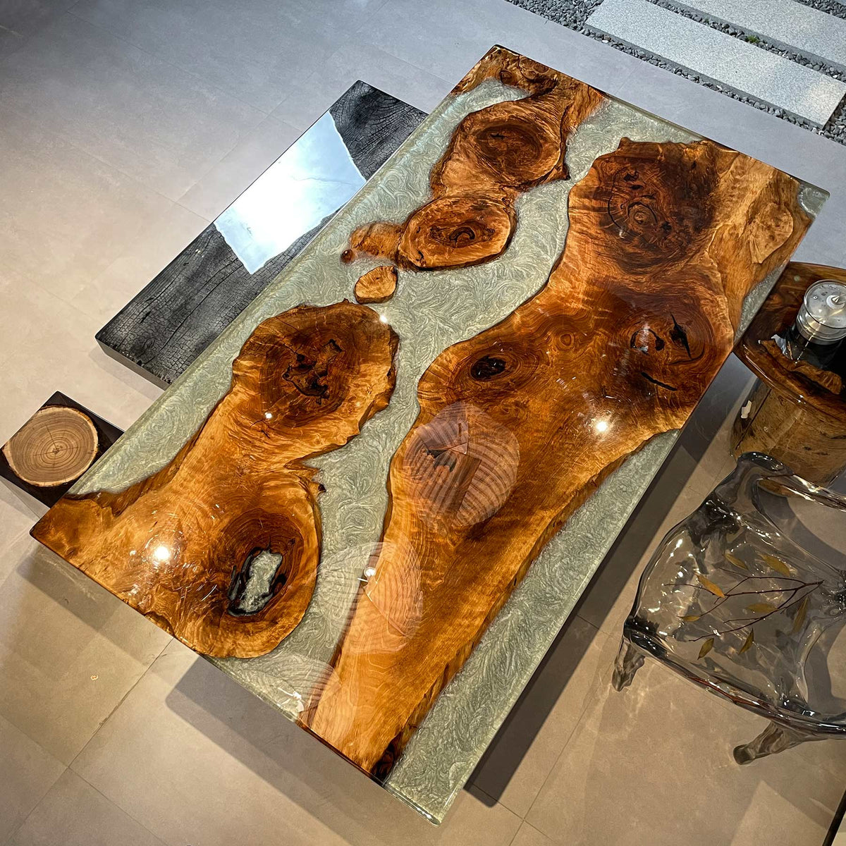 KAZANAHOME Rectangular Black Walnut Epoxy Resin Wood Table 48.03