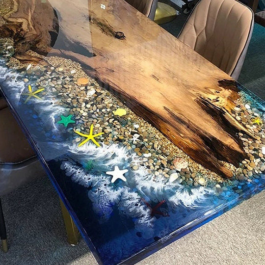 Ocean Waves Console Table, Resin on Live Edge Wood