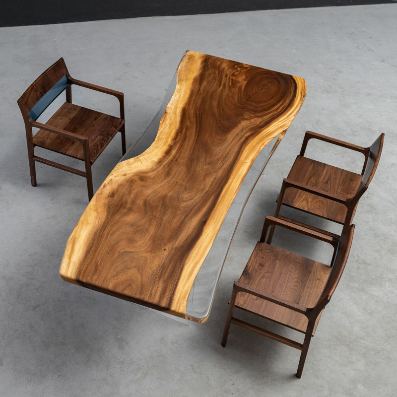 Kazanahome Walnut Clear Epoxy Table Live Edge