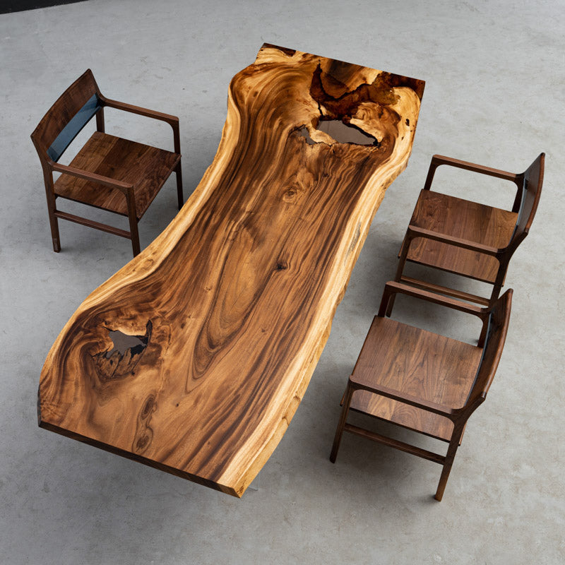 Kazanahome Walnut Epoxy Table With Live Edge