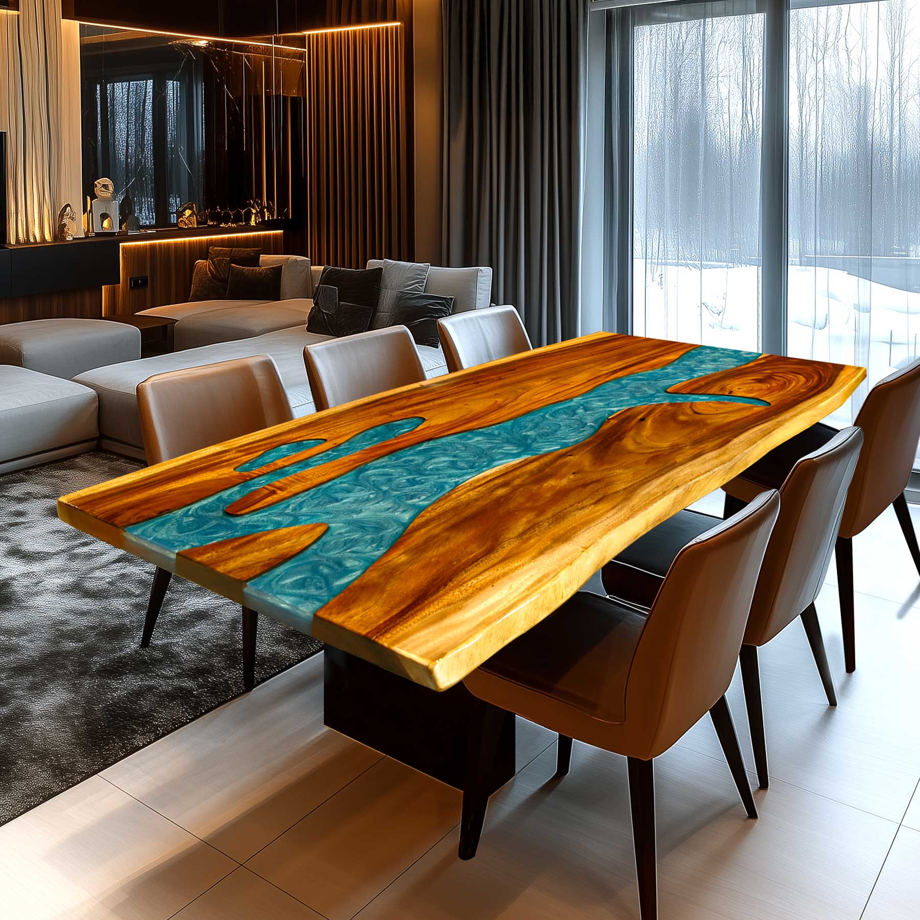 Walnut Epoxy Wood River Table - Kazanahome