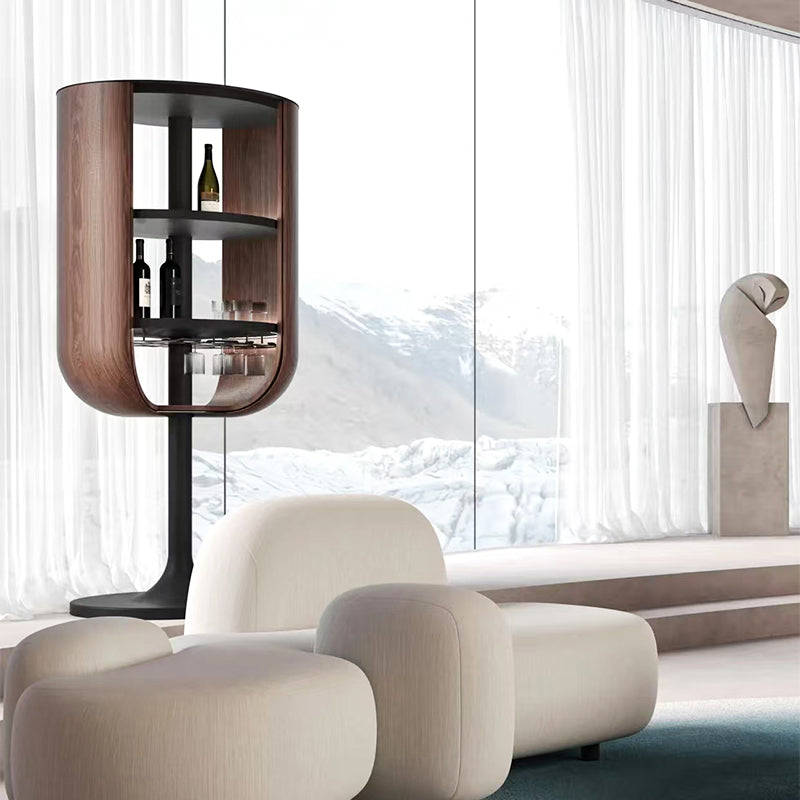 KAZANAHOME Bloom Bar Cabinet Walnut Freestanding Solid Wood Cabinet
