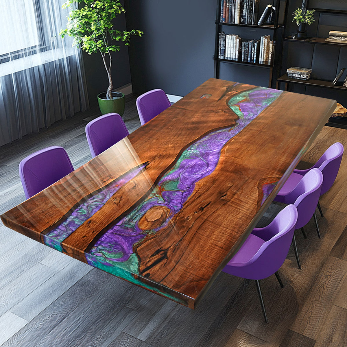 Custom Wood Black Walnut Mixed River Epoxy Table
