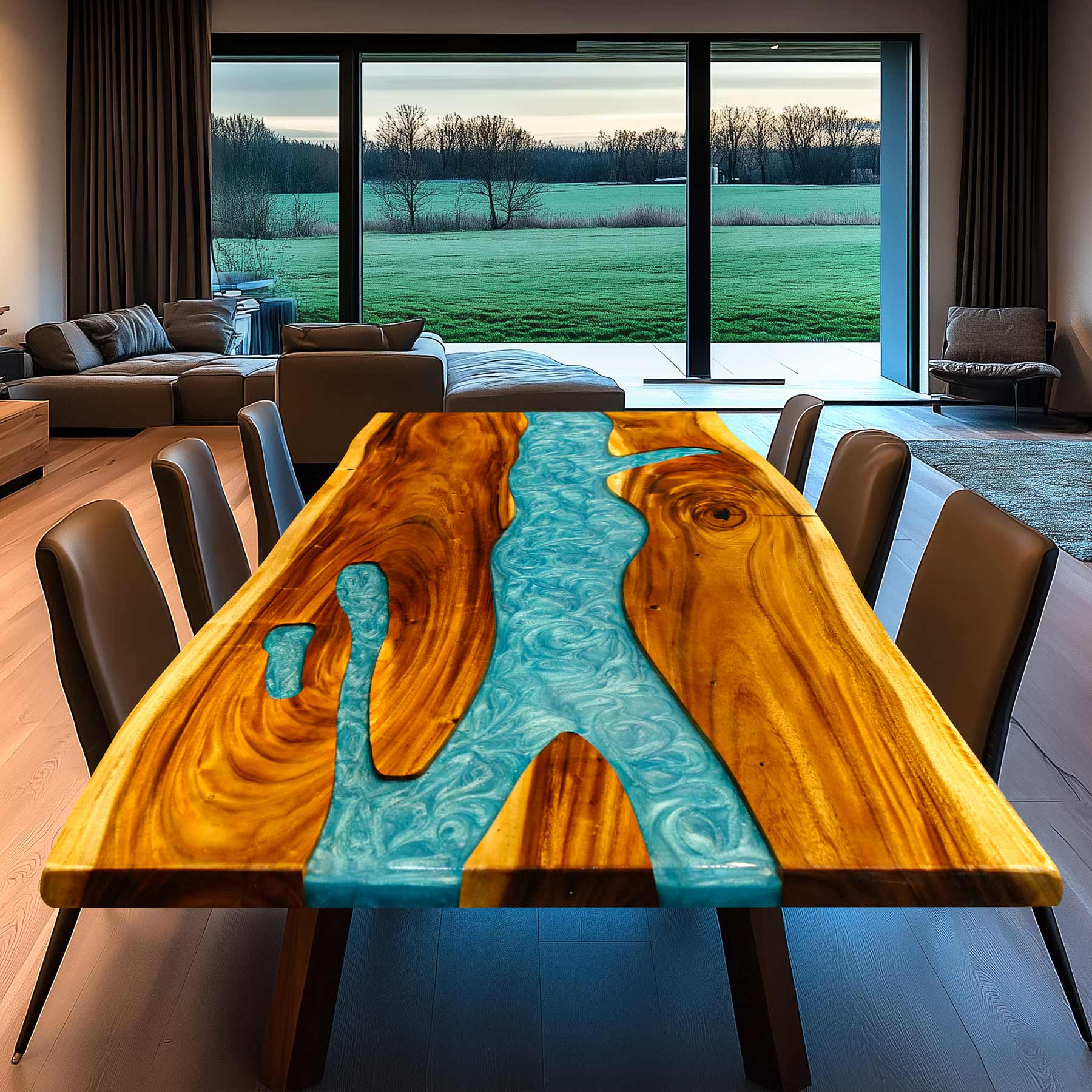 Kazanahome Walnut Peacock Blue Epoxy River Table Live Edge 36"Wx72"L