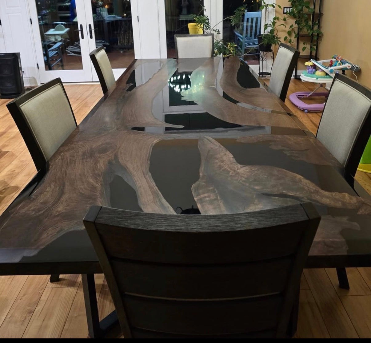 Custom Black Walnut Epoxy Table Balance $2425.64 for Sean