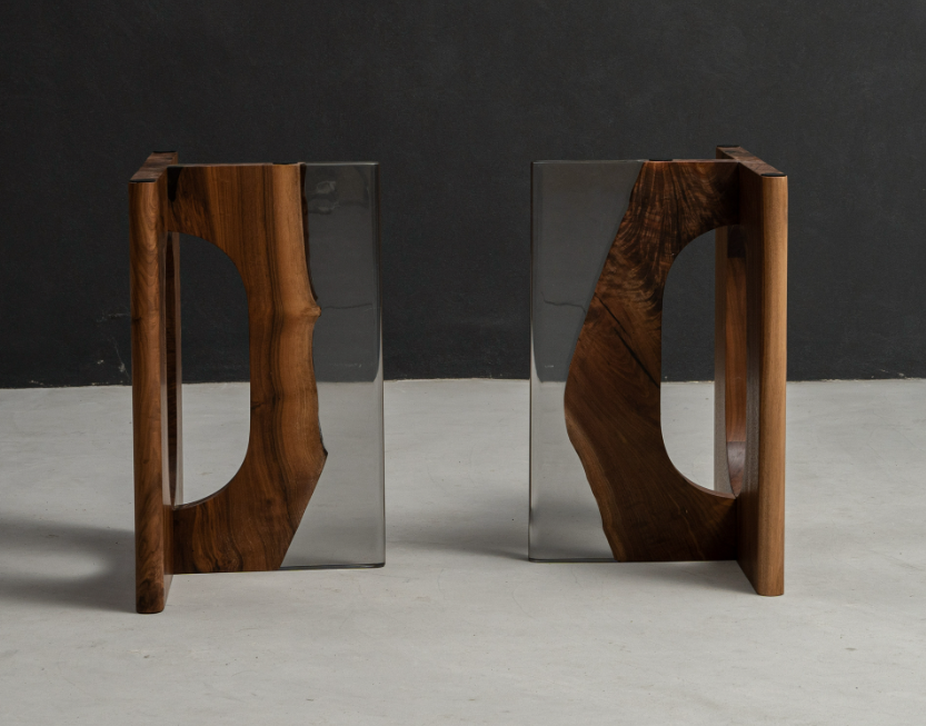 KAZANA Black Walnut Epoxy Table + Wooden Acrylic Table Legs 32.28"Wx 86.61"L