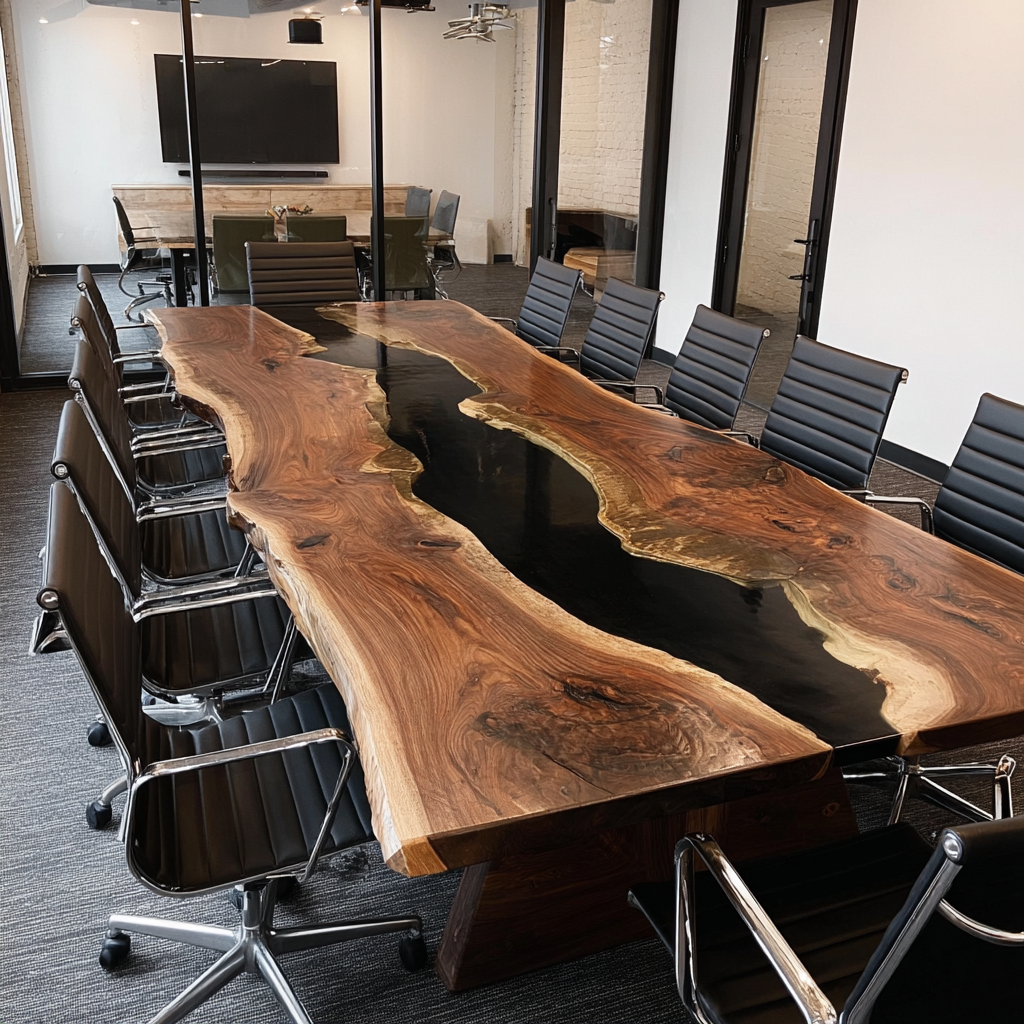 Custom Walnut Conference River Resin Epoxy Table 
