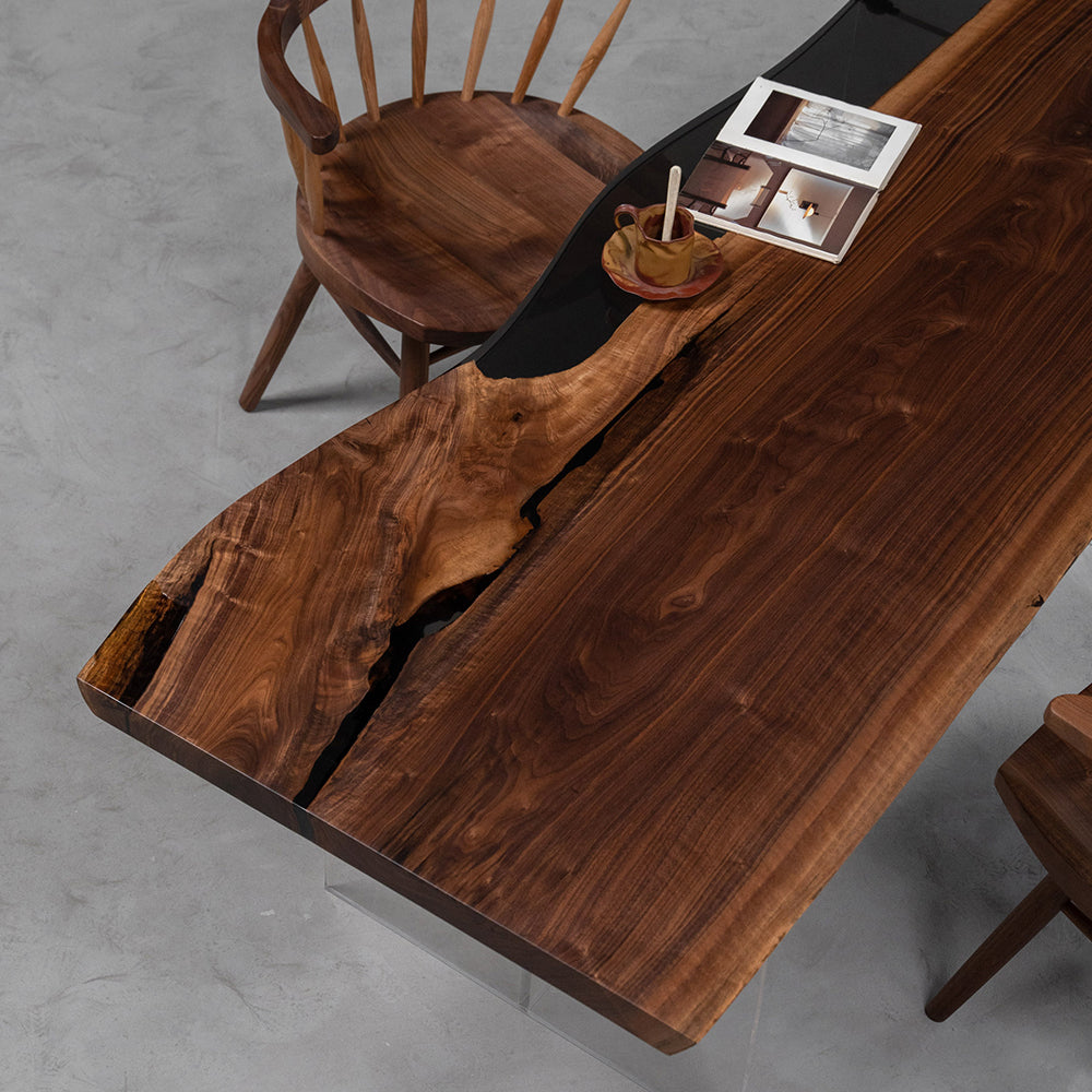 Black Walnut Wood Black Live Edge Epoxy Table