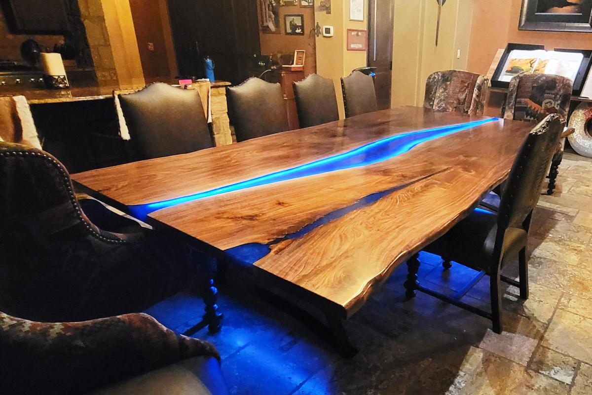 Walnut Epoxy Table With LED Lighted in Texas